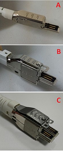 TERA connector allows splitting the link through different patch cords with one, two, and four pairs. TERA Male Connectors.jpg