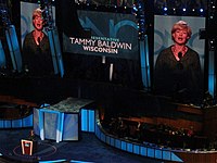 Baldwin speaks during the second day of the 2008 Democratic National Convention in Denver, Colorado. Tammy Baldwin DNC 2008.jpg