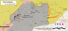 Map of the subsequent YPG offensive on Tell Brak in February 2014 and the ISIL counter-offensive in June 2014 Tell Brak Offensive (February 2014).svg