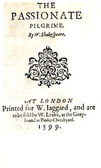 Title page of The Passionate Pilgrim (1599) The Passionate Pilgrim.jpg