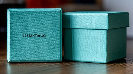 A pair of Tiffany & Co. boxes showing the distinct shade of cyan