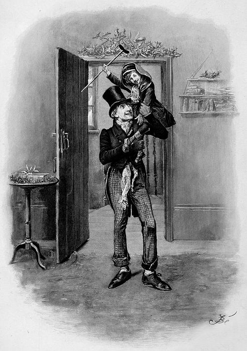 Bob Cratchit and Tiny Tim as depicted in the 1870s by Fred Barnard