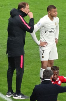 Kylian Mbappé et l'entraîneur Thomas Tuchel en avril 2019.