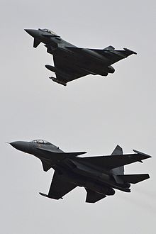 RAF Typhoon and Su-30MKI during Indradhanush 2015. Typhoon and Su-30MKI-3 formation.jpg