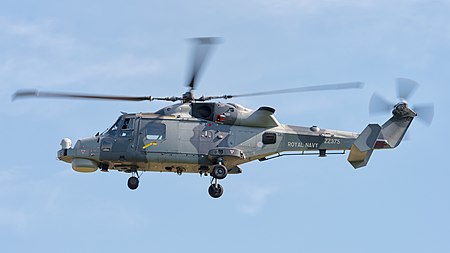 English: United Kingdom Royal Navy Black Cats display team AgustaWestland AW159 Wildcat HMA2 (reg. ZZ375, cn 494) at ILA Berlin Air Show 2016.