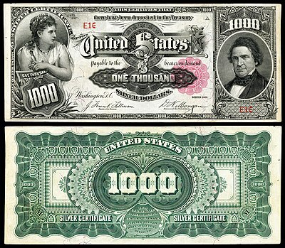 $1000 Silver Certificate, Series 1891, Fr.346e, depicting William Marcy