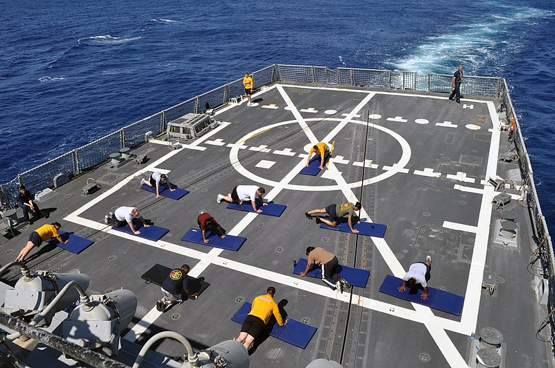 File:US Navy 090424-N-4124C-002 Physical training is held on the flight deck of the guided-missile destroyer USS Forrest Sherman (DDG 98) during UNITAS Gold.jpg