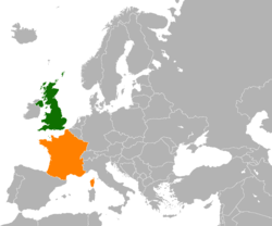 Kort med angivelse af placeringer i Storbritannien og Frankrig