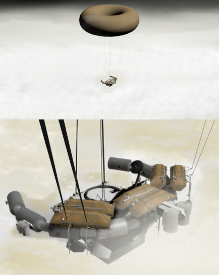 An artist's conception of a research station in the clouds of Venus.