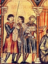 Illustration en couleurs de plusieurs hommes jouant de la musique.