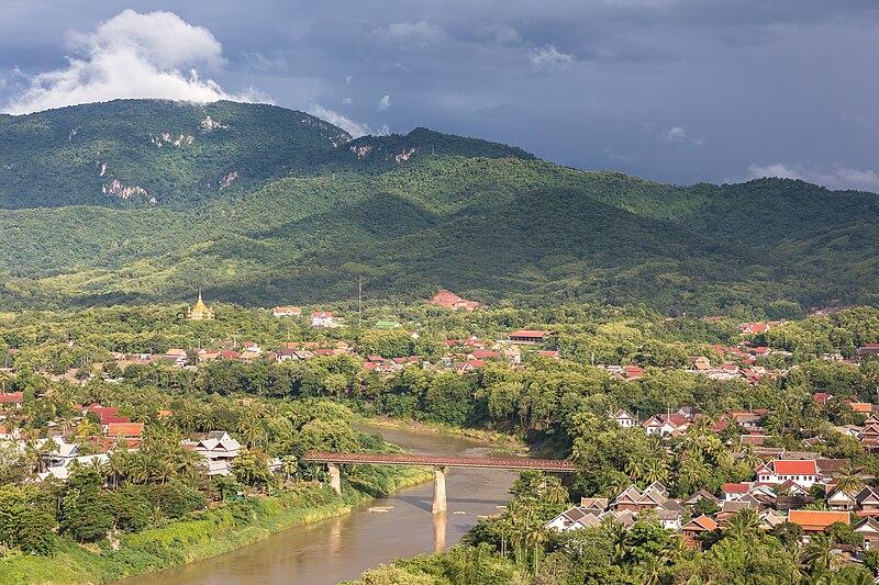 File:View from Mount Phou Si with the old French bridge over the Nam Khan river in Luang Prabang Laos.jpg