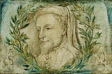 Portrait of Chaucer by Romantic era poet and painter William Blake, c. 1800 William Blake - Geoffrey Chaucer - Manchester City Gallery - Tempera on canvas c 1800.jpg