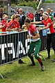 Hungarian (Fanni Gyurkó, Bernadett Kelemen) and Swiss (Caroline Cejka, Vroni Koenig-Salmi) team in the change-over area at World Orienteering Championships 2010 in Trondheim, Norway