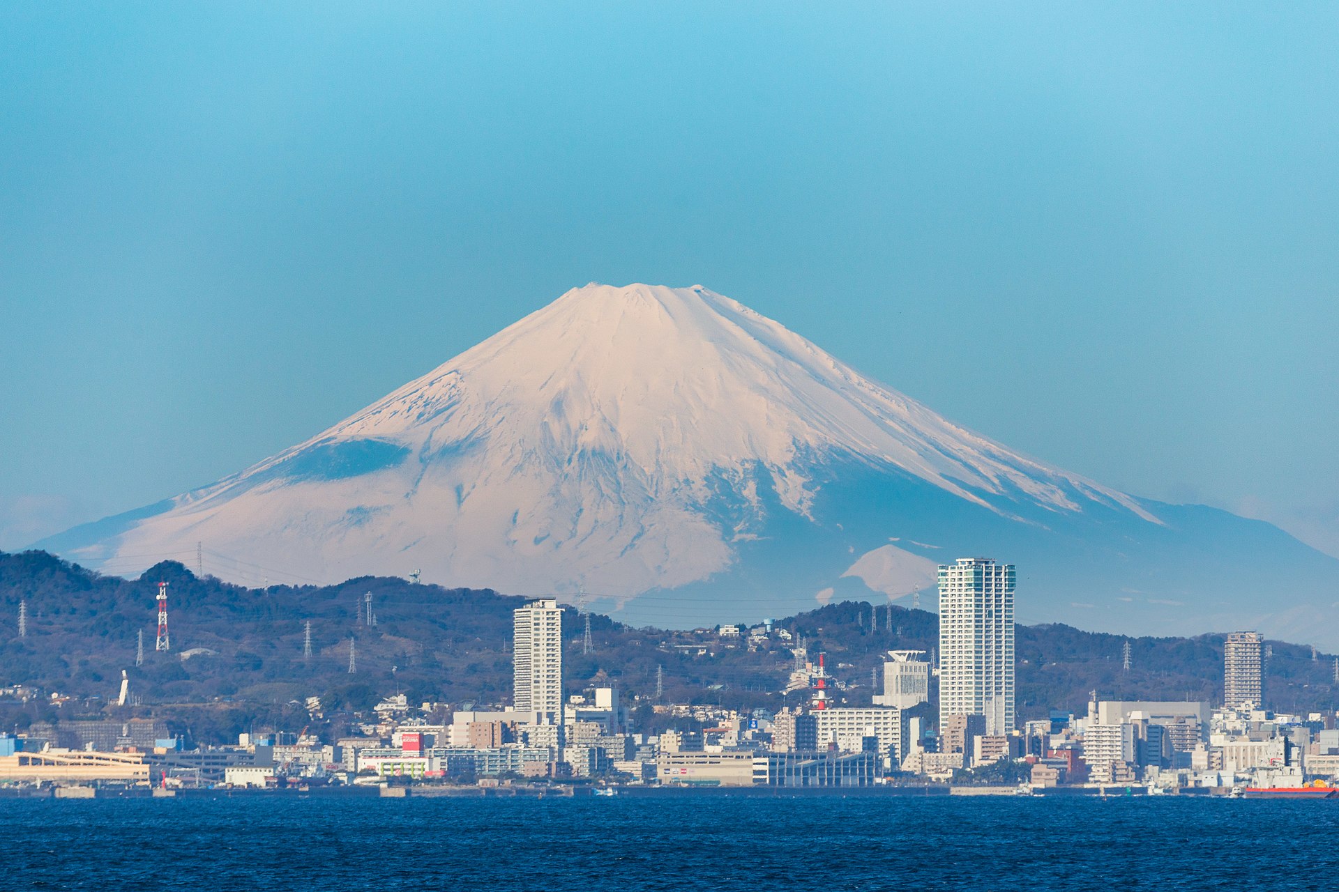 Yokosuka and Mt. Fuji seen from Uraga Channel