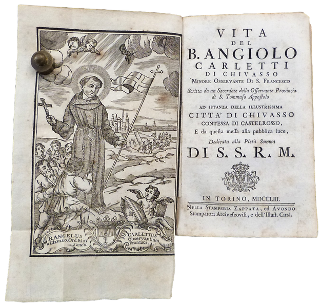 File:"Onorio Marentini". Vita del B. Angiolo Carletti di Chivasso. Torino, Stamperia Zappata ed Avondo, 1753.png