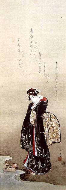 «Красавица, стоящая у ручья», картина Рёрюкё Синсай на шелке. Jpg