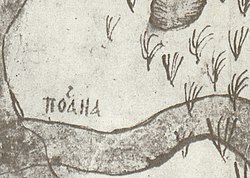 El río Pochaina, fragmento del mapa-plano del teniente coronel Ushakov (1695)