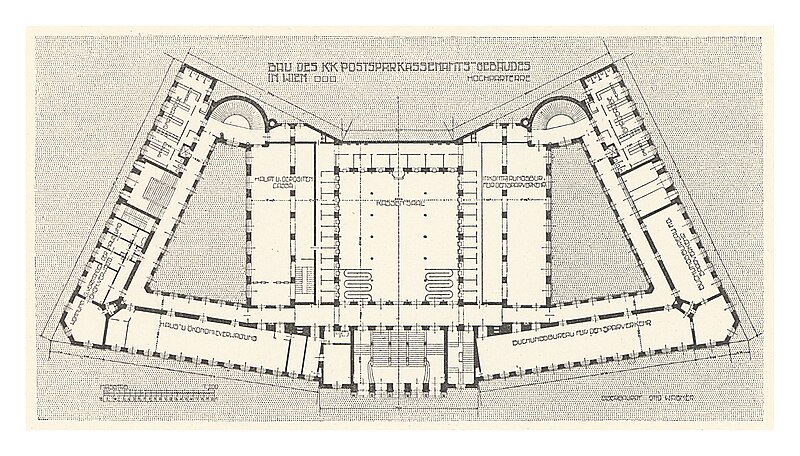 File:02 Postsparkassen-Amtsgebäude Wien - Wagner Band 5. 6. und 7. Heft -Grundriss Hochparterre.jpg