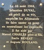 Plaque commémorative en l'honneur des démineurs du pont de Châteaulin le 10 août 1944