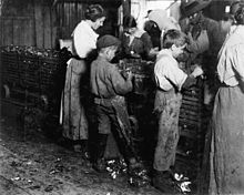 Child laborers in Bluffton, South Carolina, 1913 10 year old Jimmie. Been shucking 3 years. 6 pots a day, and a 11 year old boy who shucks 7 pots.jpg