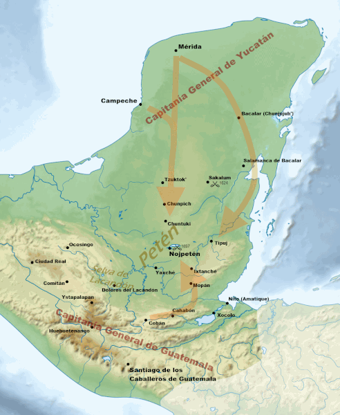 File:17th century Spanish routes to Petén flat.gif