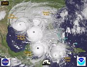 Montage of Hurricanes Rita, Katrina, Dennis, Wilma, and Emily