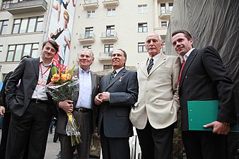 Дмитрий Калантаров, Владимир Андреев, Николай Сличенко и Василий Лановой в Камергерском переулке, 2011