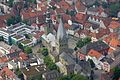 St. Petri und St.-Patrokli-Dom im Zentrum von Soest, Nordrhein-Westfalen, Deutschland. Das Bild entstand während des Münsterland-Fotoflugs am 1. Juni 2014. Hinweis: Die Aufnahme wurde aus dem Flugzeug durch eine Glasscheibe hindurch fotografiert.