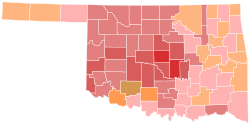 Results by county
.mw-parser-output .legend{page-break-inside:avoid;break-inside:avoid-column}.mw-parser-output .legend-color{display:inline-block;min-width:1.25em;height:1.25em;line-height:1.25;margin:1px 0;text-align:center;border:1px solid black;background-color:transparent;color:black}.mw-parser-output .legend-text{}
Lankford
40-50%
50-60%
60-70%
70-80%
Shannon
40-50%
50-60%
70-80% 2014 United States Senate election in Oklahoma Republican primary results map by county.svg