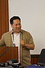 Prof. Andrew Lih giving a presentation at the WikiConference USA 2014. At one time, Prof. Lih used this photo in one of his social media messages and the photograph is used on the EN Wikipedia article about Prof Lih.