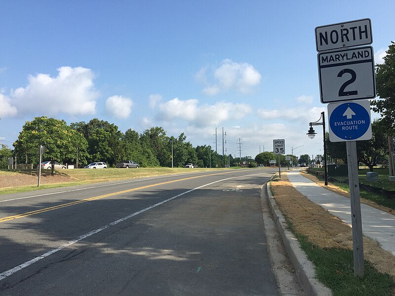 File:2016-07-20 08 50 46 View north along Maryland State Route 2 (Solomons Island Road) at Lore Road in Solomons, Calvert County, Maryland.jpg