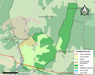 Barevná mapa znázorňující využití půdy.