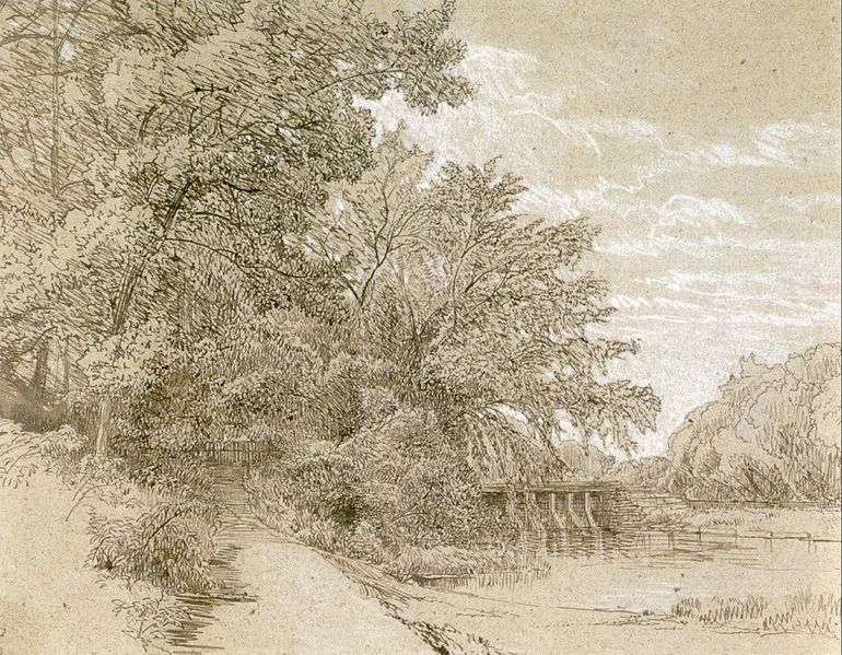 File:Aaron Draper Shattuck - 'Tariffville, Connecticut, Farmington River', ink with white heightening, 1867.jpg