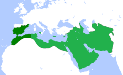 Açık yeşil ile gösterilen yer halifeliğe bağlı yerler ve en geniş sınırlar (850)