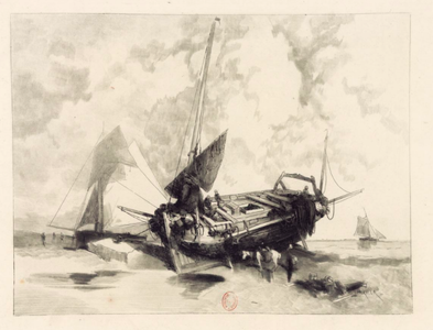 Une barque à marée basse. Boulogne-sur-Mer (1863), eau-forte publiée dans Société des Aquafortistes. Eaux-fortes modernes originales et inédites....