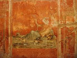 Affresco romano - پمپئی - Casa dei triclini - triclinio c fiume sarno.JPG