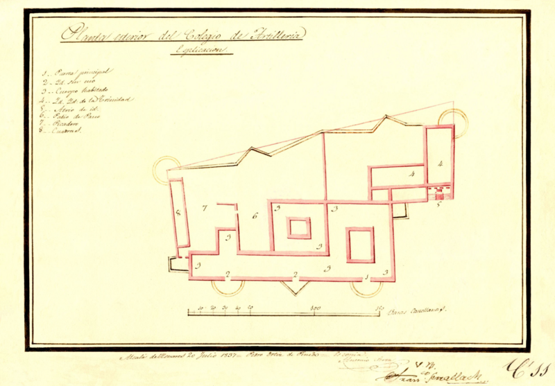 File:Alcalá de Henares (Pedro Ortiz de Pinedo 20-07-1837) planta exterior del Colegio de Artillería.png