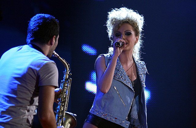 Stan performing "Mr. Saxobeat" on the Austrian Sports Personality of the Year event in 2011 accompanied by saxophonist Cosmin Basasteanu who played th