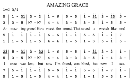 Amazing Grace in numbered notation.