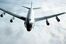 306th Strategic Wing RC-135 refueling over the North Sea An air-to-air front view of an RC-135 Stratolifter aircraft from the 306th Strategic Wing during a refueling mission over the North Sea DF-ST-89-03604.jpg