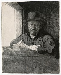 Rembrandt dessinant à la fenêtre ou Rembrandt gravant (1648, Rijksmuseum Amsterdam).