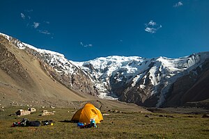 Base camp below the north face of the Leipzig peak