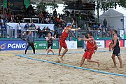 Deutsch: Beachhandball Europameisterschaften 2019 (Beach handball Euro); Tag 6: 7. Juli 2019 – Spiel um Platz Drei, Männer, Ungarn-Russland 2:0 (26:20, 23:22) English: Beach handball Euro; Day 6: 7 July 2019 – Men's Bronze Medal Match – Hungary-Russia 2:0 (26:20, 23:22)