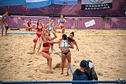 Deutsch: Beachhandball bei den Olympischen Jugendspielen 2018; Tag 5, 10. November 2018; Mädchen, Hauptrunde - Kroatien-Argentinien 1:2 English: Beach handball at the 2018 Summer Youth Olympics at 11 October 2018 – Girls Main Round – Croatia-Argentina 1:2