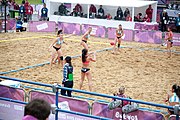 Deutsch: Beachhandball bei den Olympischen Jugendspielen 2018; Tag 6, 12. Oktober 2018; Mädchen, Hauptrundenspiel – Chinese Taipei (Taiwan)-Argentinien 1:2 English: Beach handball at the 2018 Summer Youth Olympics at 12 October 2018 – Girls Main Round – Chinese Taipei (Taiwan)-Argentina 1:2