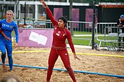 Deutsch: Beachhandball bei den Olympischen Jugendspielen 2018; Tag 6, 11. Oktober 2018; Mädchen, Platzierungsspiel um Platz 7 - Russland-Venezuela 2:0 English: Beach handball at the 2018 Summer Youth Olympics at 11 October 2018 – Girl's Placement Match 7-8 – Russia-Venezuela 2:0