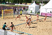 Deutsch: Beachhandball bei den Olympischen Jugendspielen 2018; Tag 3, 9. Oktober 2018; Mädchen, Vorrunde, Gruppe A - Kroatien-Ungarn 0:2 English: Beach handball at the 2018 Summer Youth Olympics at 9 October 2018 – Girls Preliminary Round Group A‎ – Croatia-Hungary 0:2