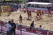 Deutsch: Beachhandball bei den Olympischen Jugendspielen 2018; Tag 3, 10. Oktober 2018; Mädchen, Vorrunde, Gruppe B - Niederlande-Argentinien 2:0 English: Beach handball at the 2018 Summer Youth Olympics at 10 October 2018 – Girls Preliminary Round Group B‎ – Netherlands-Argentina 2:0