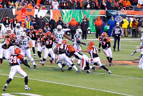 The Bengals on defense against the Jets in the wild card game