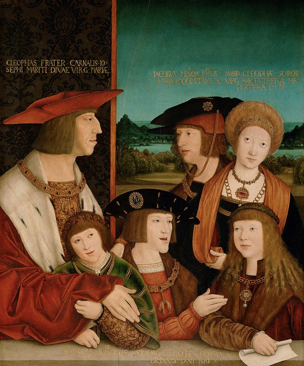 A painting by Bernhard Strigel representing the extended Habsburg family with a young Charles in the middle